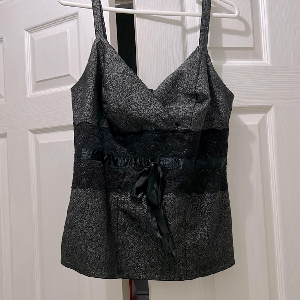 Torrid black lace and latex party top size 0